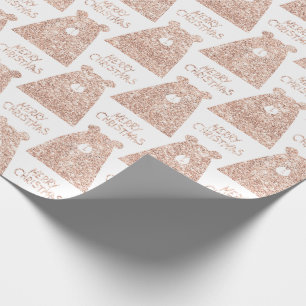 Merry Christmas Bear White Pink Rose Gold Glitter Wrapping Paper