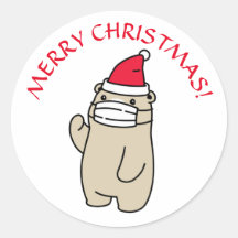 MERRY CHRISTMAS BEAR WITH MASK Round Sticker