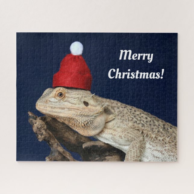 Merry Christmas Bearded Dragon in a Santa Hat Jigsaw Puzzle (Horizontal)