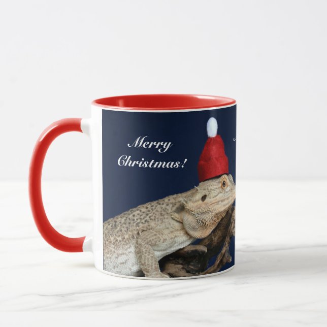 Merry Christmas Bearded Dragon Lizard - Santa Hat Mug (Left)
