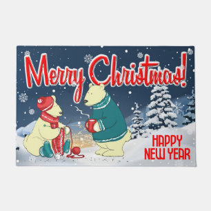Merry Christmas Bears Winter Snow Holiday Scene Doormat