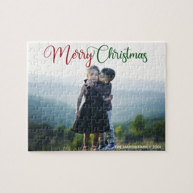 Merry Christmas Beautiful Family Photo Custom Gift Jigsaw Puzzle (Horizontal)