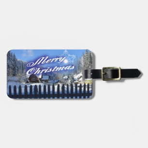 Merry Christmas - Beautiful Log Cabin in the Snow Luggage Tag