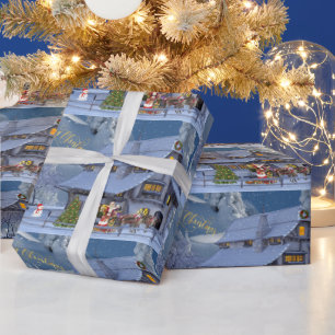Merry Christmas Beautiful Winter Scene with Santa  Wrapping Paper