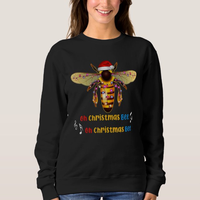 Merry Christmas Bee Santa Hat Light Christmas Musi Sweatshirt (Front)