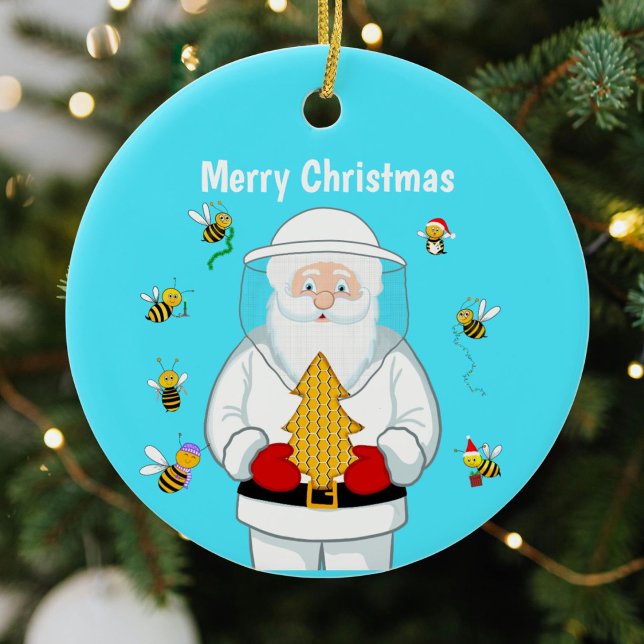 Merry Christmas Beekeeper Apiary Santa with Bees Ceramic Ornament (Creator Uploaded)