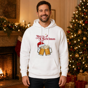 Merry Christmas Beer Mugs Santa Hat Hoodie
