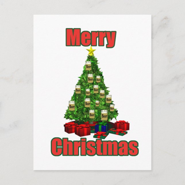 Merry christmas beer tree holiday postcard (Front)