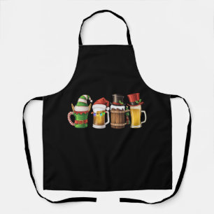 Merry Christmas Beers Drinking Santa Beer Lover  Apron