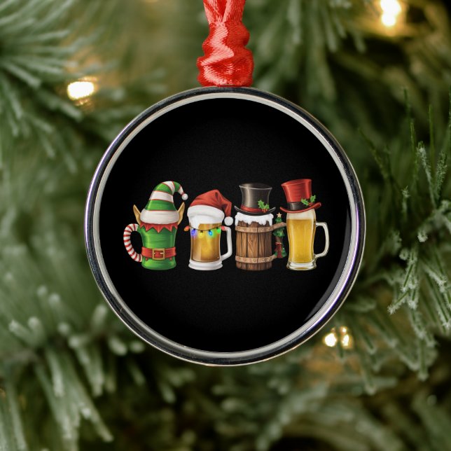 Merry Christmas Beers Drinking Santa Beer Lover  Metal Ornament (Tree)