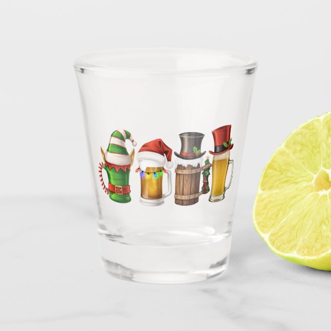 Merry Christmas Beers Drinking Santa Beer Lover  Shot Glass (Front)