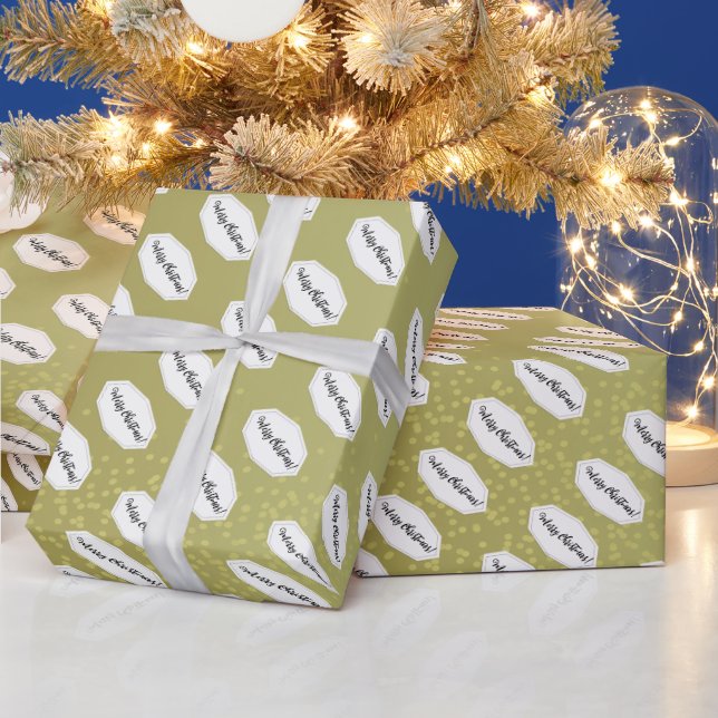 Merry Christmas Beige And White Glitter Wrapping Paper (Holidays)