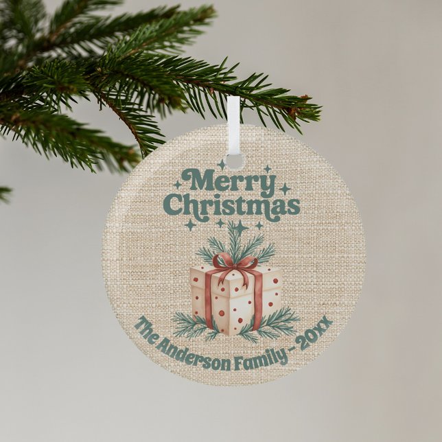 Merry Christmas beige burlap gift box green Glass Tree Decoration (Creator Uploaded)