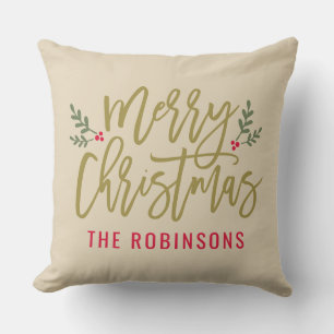 Merry Christmas Beige Modern Custom Family Cushion