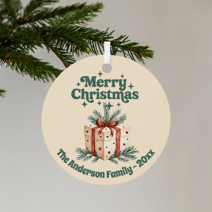 Merry Christmas beige rustsic gift box green Metal Tree Decoration