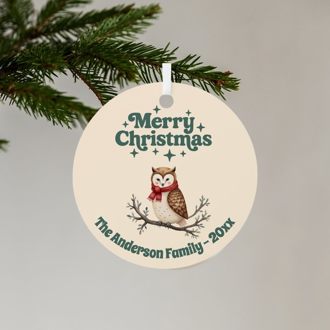 Merry Christmas beige rustsic gift cute owl Metal Tree Decoration (Creator Uploaded)
