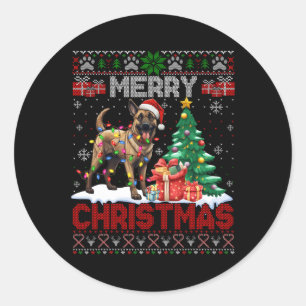 Merry Christmas Belgian Malinois Dog Lover Ugly Xm Classic Round Sticker