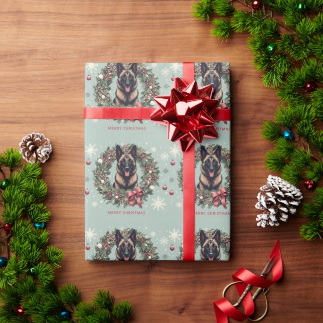 Merry Christmas Belgian Malinois Dog Xmas Wrapping Paper (Holiday Gift)