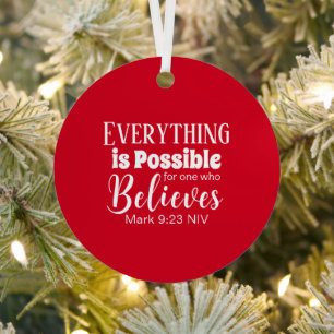 Merry Christmas Believe Bible Verse Christian Red Metal Tree Decoration