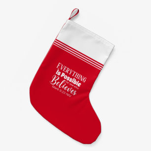 Merry Christmas Believe Bible Verse Christian Red Small Christmas Stocking