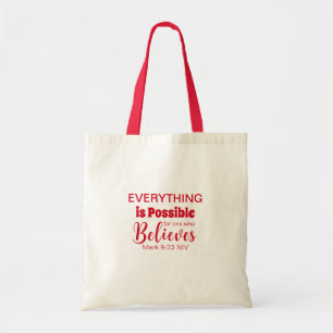 Merry Christmas Believe Bible Verse Christian Red Tote Bag