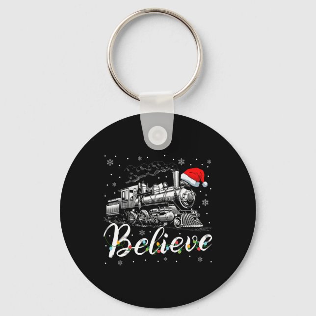 Merry Christmas Believe In Santa Claus Family Xmas Key Ring (Front)