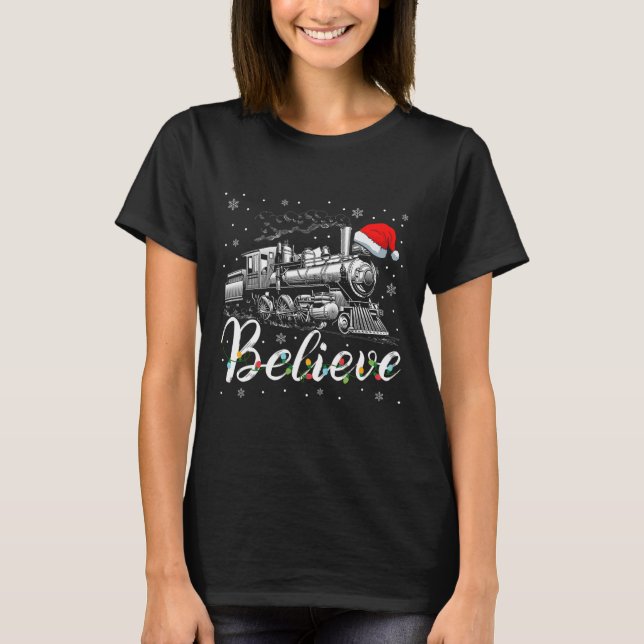 Merry Christmas Believe In Santa Claus Family Xmas T-Shirt (Front)
