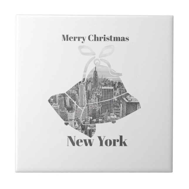 Merry Christmas Bell New York Ceramic Tile (Front)