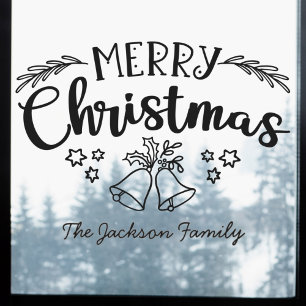 Merry Christmas bells mistletoe stars family name