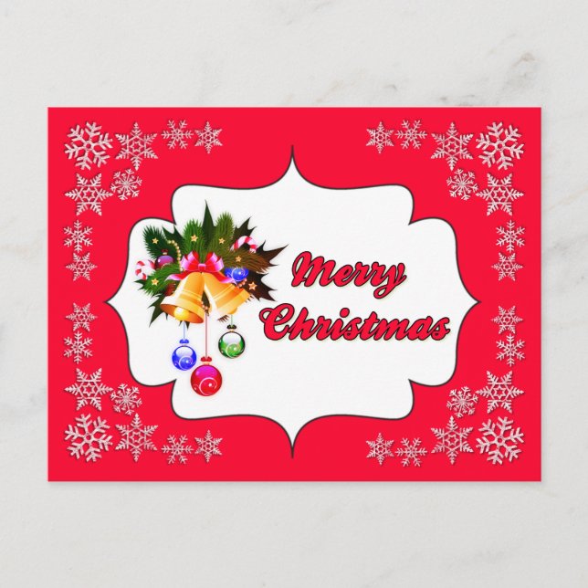 Merry Christmas Bells Red Holiday Postcard (Front)