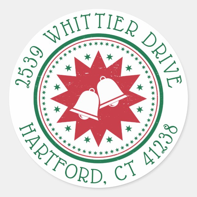 Merry Christmas | Bells & Stars Classic Round Sticker (Front)