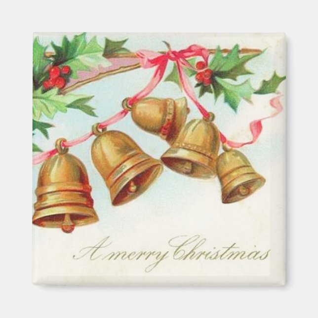 Merry Christmas Bells Vintage Magnet (Front)