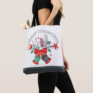 Merry Christmas Bells Wreath Tote Bag