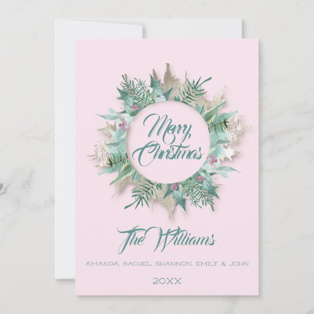 Merry Christmas Belly Teal Monogram Mint Pink VIP Invitation (Front)