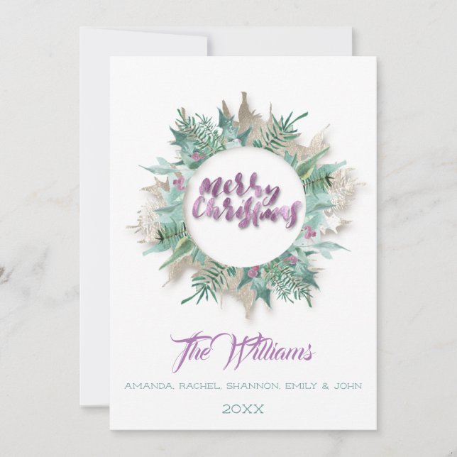 Merry Christmas Belly Wreath Monogram White Invitation (Front)