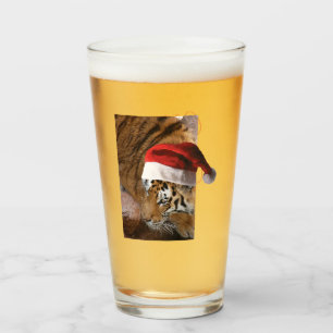 Merry Christmas Bengal Tiger Glass