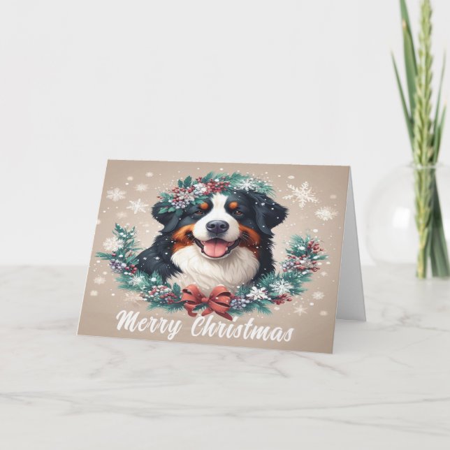 Merry Christmas Bernese Mountain Dog Dog Xmas Holiday Card (Front)