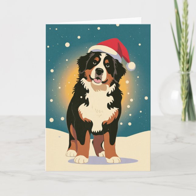 Merry Christmas Bernese Mountain Dog  in Santa  Card (Front)