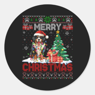 Merry Christmas Bernese Mountain Dog Lover Ugly Xm Classic Round Sticker