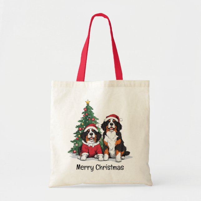 Merry Christmas Bernese Mountain Dogs Tote Bag (Front)