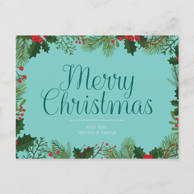 Merry Christmas Berries and Foliage Personalised Postcard (Front)