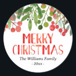 Merry Christmas Berries Family Classic Round Sticker<br><div class="desc">Red and green Merry Christmas personalised family stickers.</div>