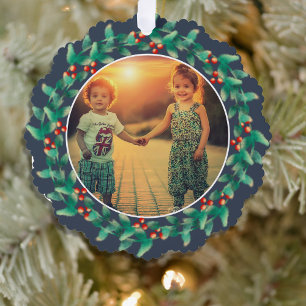 Merry Christmas berries photo Paper Ornament Card