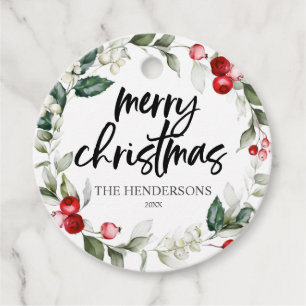 Merry Christmas Berry Leaves Favour Tags