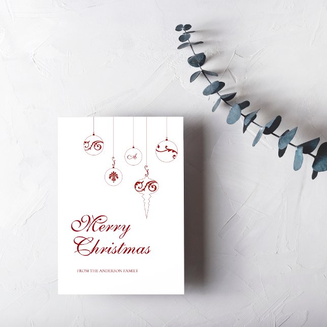 Merry Christmas Berry Red Monogram Bauble Holiday Card (Creator Uploaded)