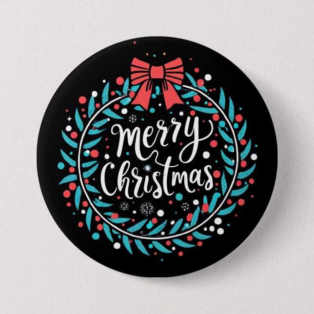Merry Christmas Berry Wreath 7.5 Cm Round Badge (Front)