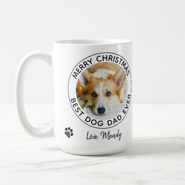 Merry Christmas Best Dog Dad Ever Pet Photo Coffee Mug (Left)