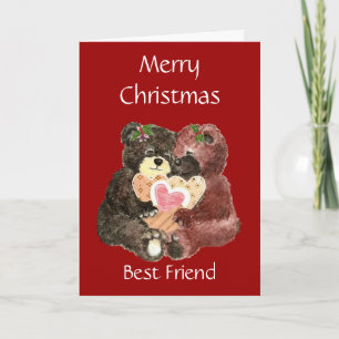 Merry Christmas Best Friend,Teddy Bear  Hugs Holiday Card