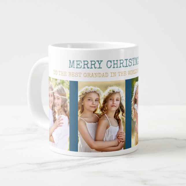 Merry Christmas Best Grandad in the World 4 Photo Large Coffee Mug (Front Left)