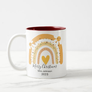 Merry Christmas Best Teacher Ever Rainbow Festive  Two-Tone Coffee Mug